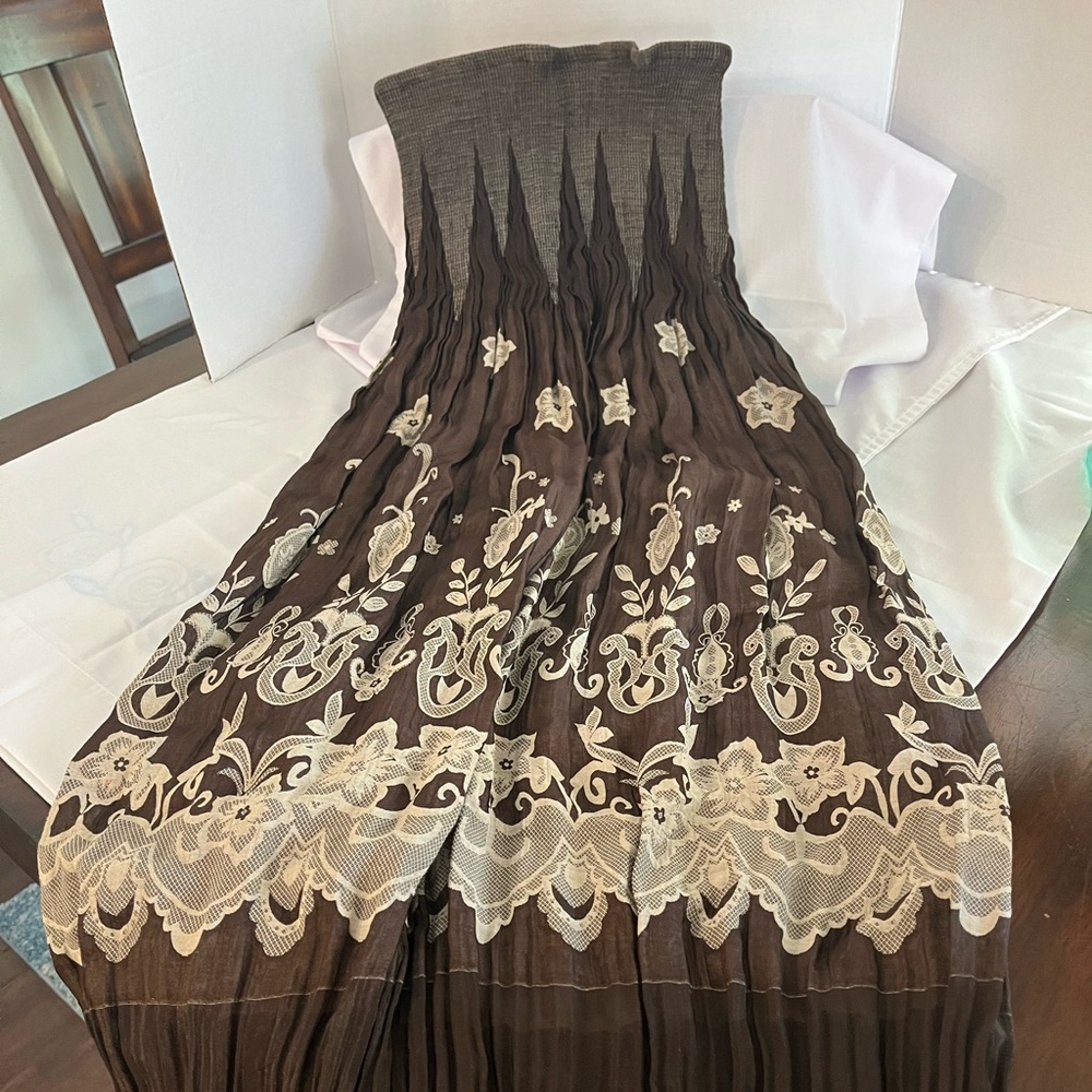 MSK Brown Maxi Skirt with Cream Floral Design
